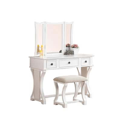 Modish Vanity Set Featuring Stool And Mirror White