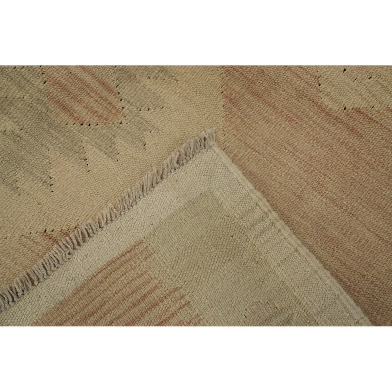 Hand Woven Oriental 100% Wool Carpet Southwestern Tribal Beige & Ivories Kilim Area Rug - 9' 7'' X 6' 5''