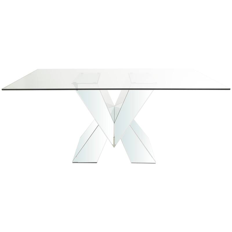Silver Glass Dining Table with Silver X-Shaped Base