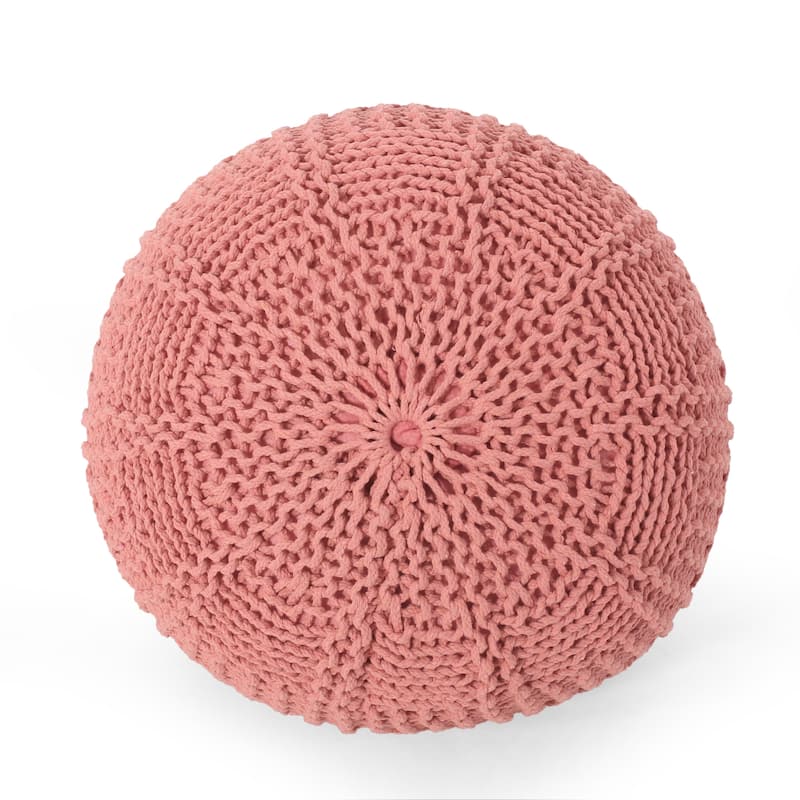 Hortense Indoor Cotton Knitted Round Pouf by Christopher Knight Home