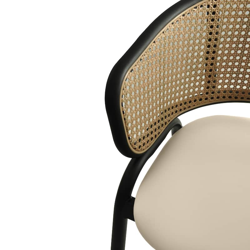 LeisureMod Ervilla Modern Wicker Leather Bar Stool with Curved Back & Stainless Steel Frame for Home & Kitchen