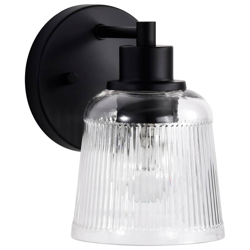 Grayson 1 Light Vanity Matte Black Finish Clear Ribbed Glass - Matte Black