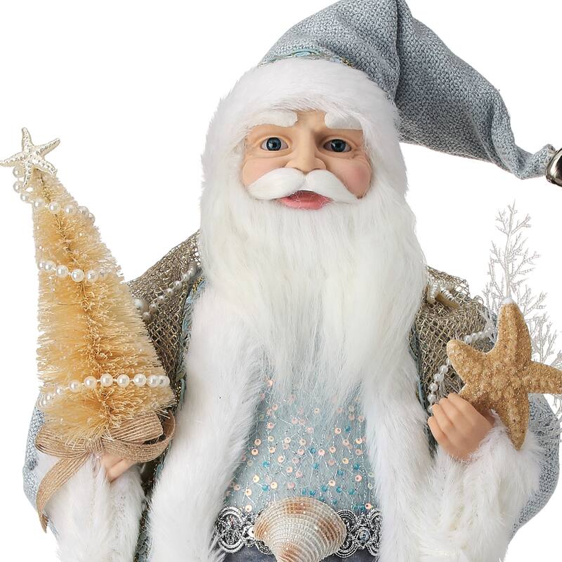 20" Fabric Ocean Santa With Shells