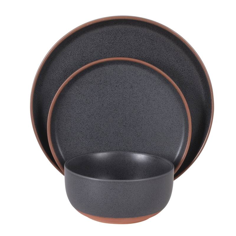 Gibson Elite Abbey Circle 12 Piece (Service for 4) Reactive Matte Glaze Dishes Stoneware Ceramic Dinnerware Set