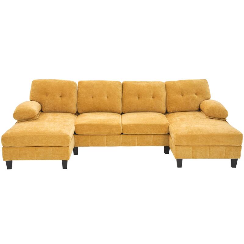 U-Shaped Modular Sectional Sofa with Dual Chaise Lounges, Chenille Fabric Cloud Couch with Storage Pockets & Armrest Pillows
