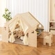 preview thumbnail 1 of 8, 6-in-1 Kids Play Tent Playhouse with Blackboard 6 Storage Bins and Floor Cushion-Beige - Natural - 57" x 38" x 45" Kids