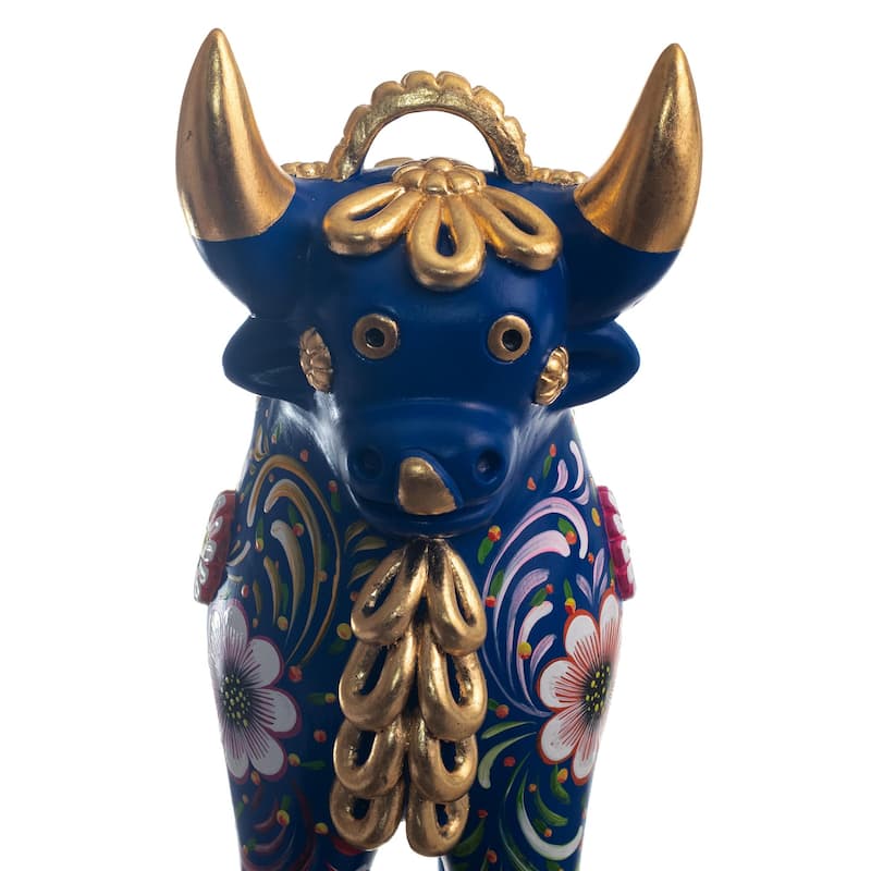 Novica Handmade Big Pucará Bull In Blue Ceramic Sculpture