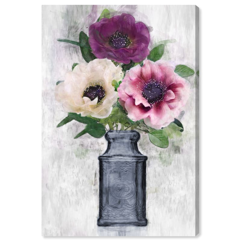 Wynwood Studio Canvas Floral and Botanical Anemone Floral Bouquet White and Cream White Rustic Wall Art Canvas Print