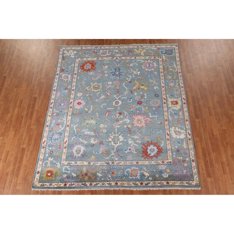 All-Over Oushak Oriental Area Rug Hand-Knotted Wool Carpet - 8'1"x 9'8"