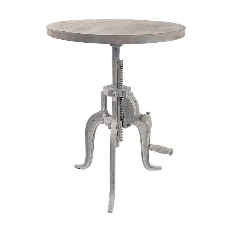 HomeRoots 19" White Solid Wood and Iron Height Adjustable Round End Table - 18 in. x 19 in. x 18 in.