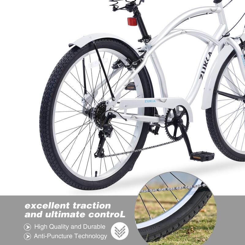 Men's Beach Cruiser - 7 Speeds, 26-Inch, Multiple Colors - 26