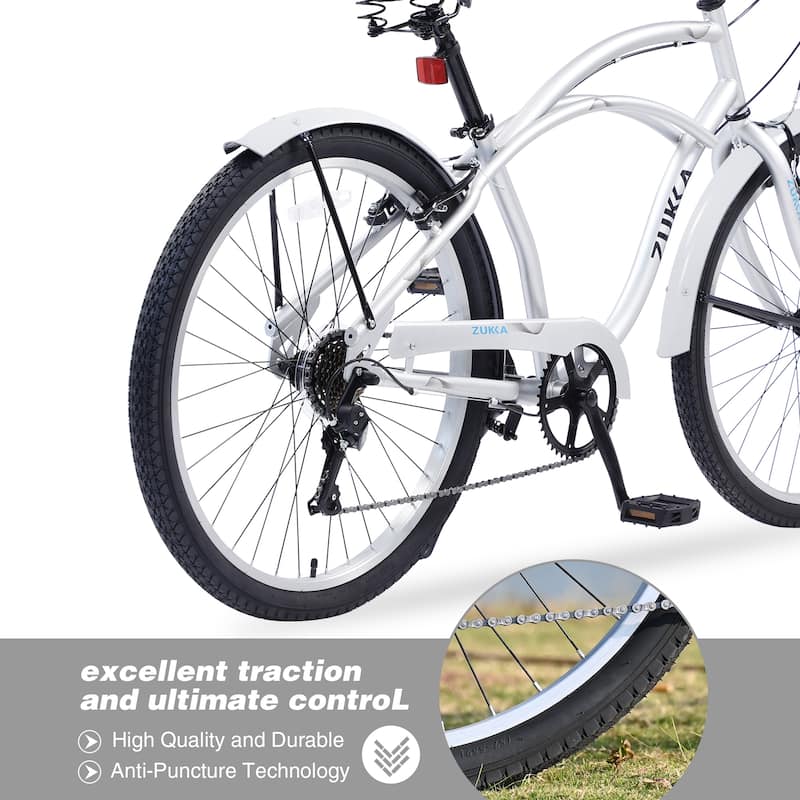 Silver Beach Cruiser Bike Anti-Skid Bikes Outdoor Bikes Road Bikes