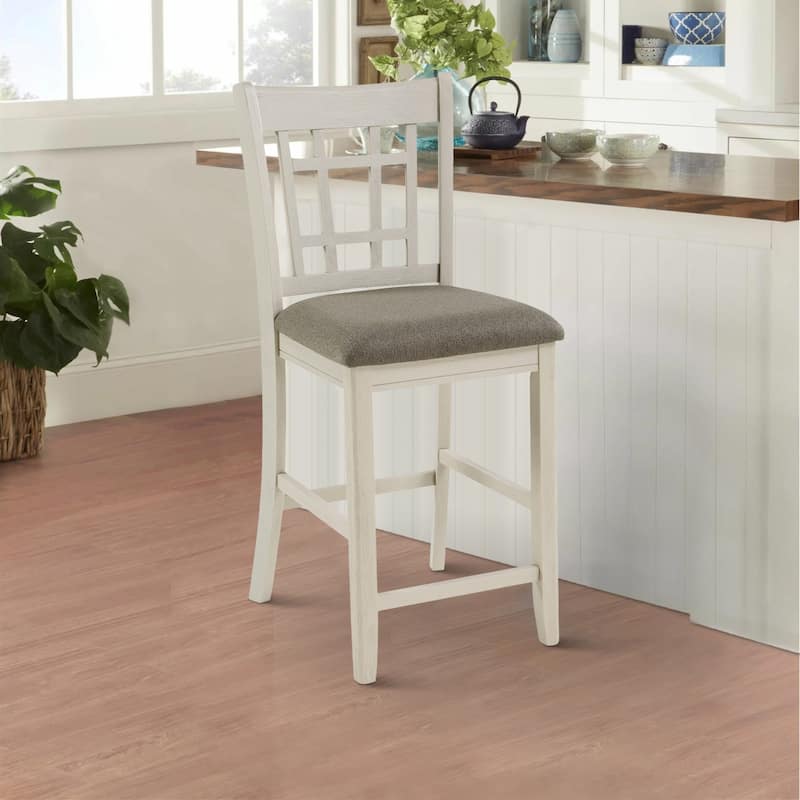 Glee 26 Inch Counter Height Chair, Set of 2, Antique White and Brown Finish