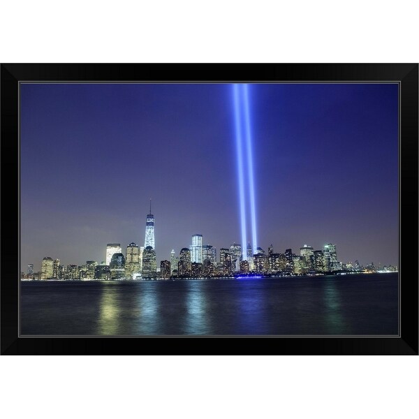 "Tribute in Light, New York City Skyline" Black Framed Print