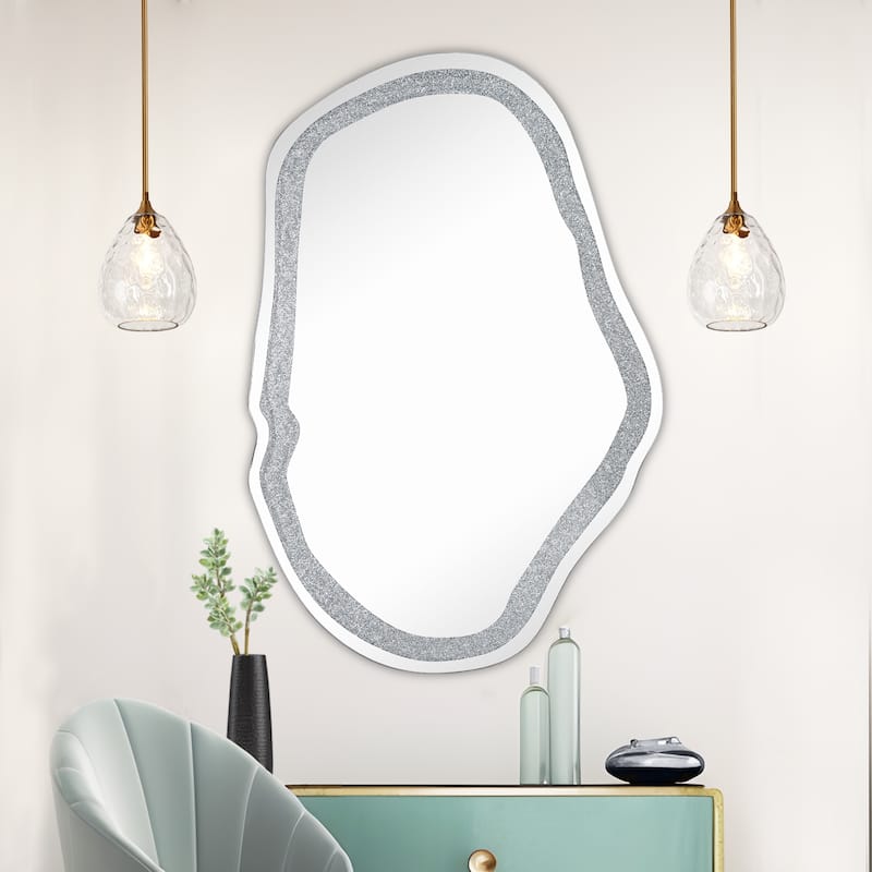 Mireve Modern Sparkling Crystal Diamond Accent Wall Mirror Bathroom Vanity Mirror - 47.4'' H X 31.9" W x 0.6" D
