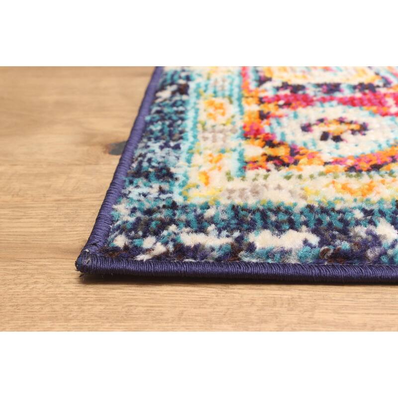 ECARPETGALLERY Machine Made Lotus Navy Area Rug