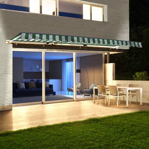 ALEKO Motorized LED 20 x 10 ft Half Cassette Retractable Awning Green/White