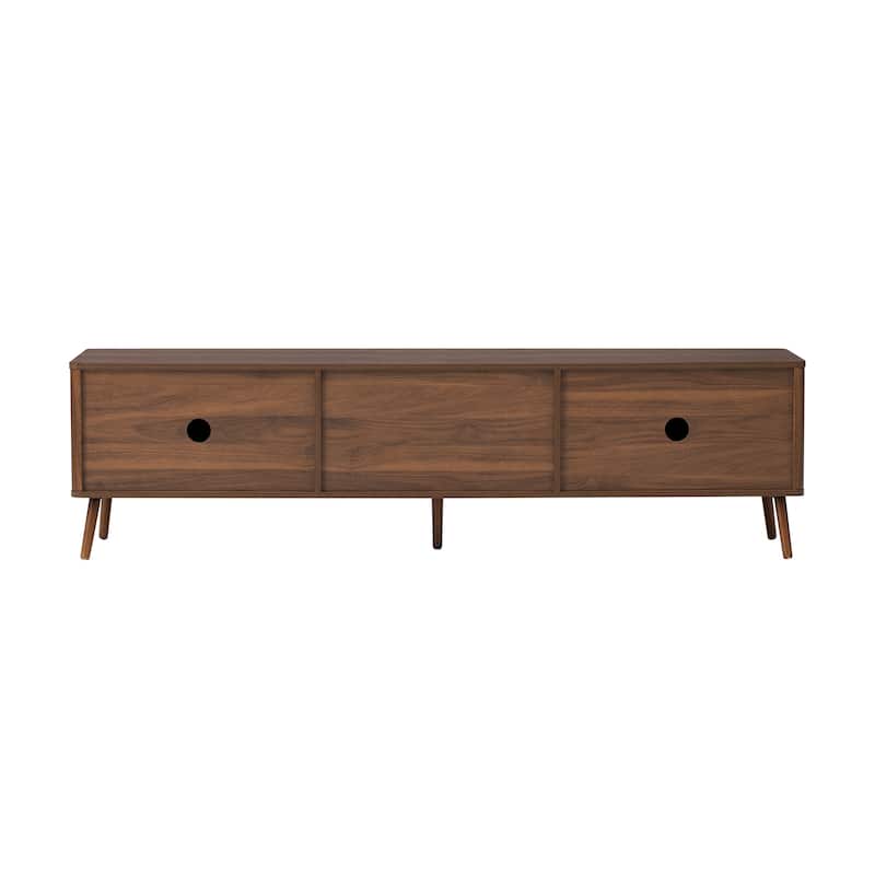 Fluted TV Stand with Storage Drawers and Cabinets for TVs up to 80", Walnut