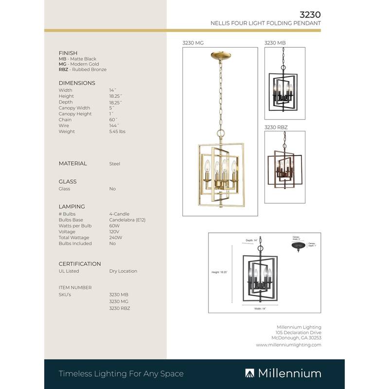 Millennium Lighting Nellis 4 Light Pendant Fixture
