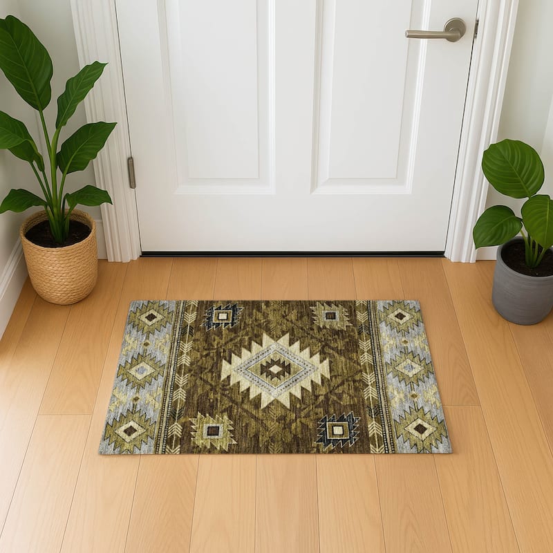 Premium Washable Super Soft Global Inspirations Mayfield Rug - Brown - 1'8" x 2'6"