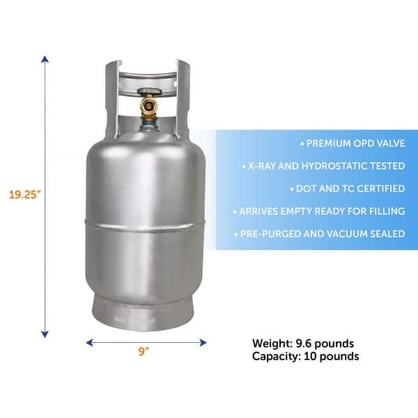 dimension image slide 1 of 2, Flame King 10LB Aluminum Propane Tank with OPD Valve, Corrosion-Resistant & Rust-Free, Lightweight
