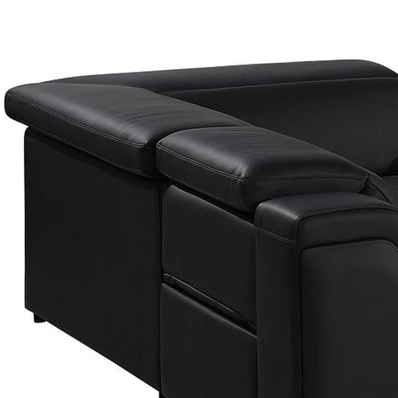 HomeRoots Black Italian Leather Power Reclining U Shaped Eight Piece Corner Sectional With Console