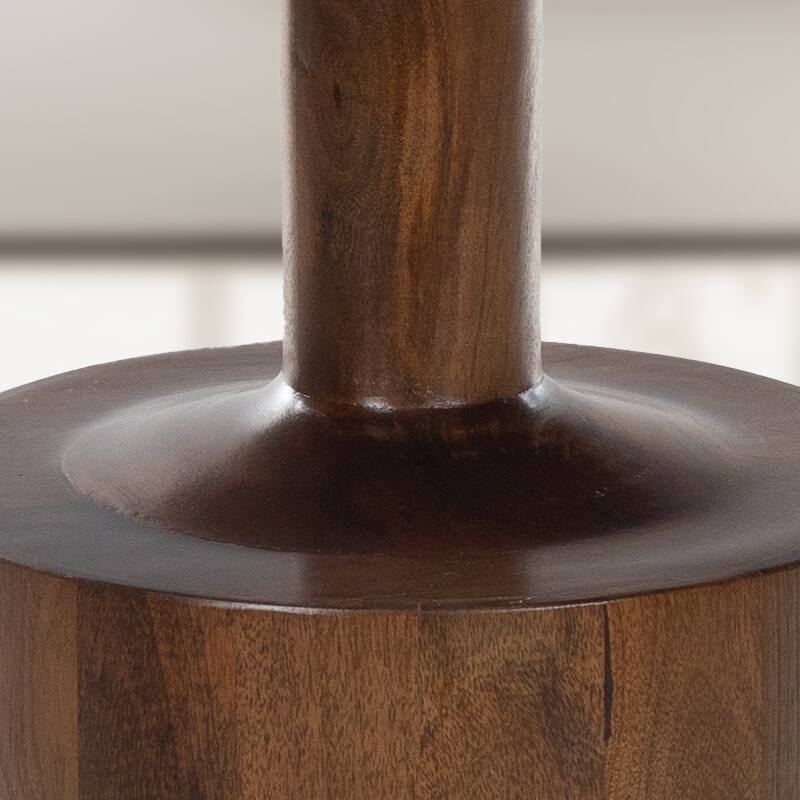 Round Mango Wood Coffee Table with Pedestal Base - 27.5" Accent Table with Rimmed Top - Dark Finish