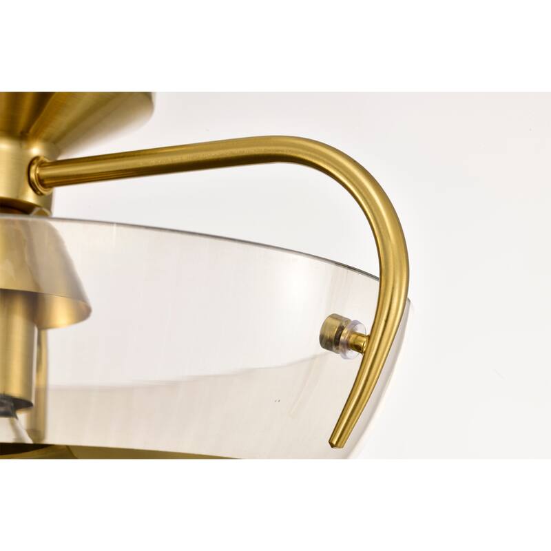 Vexa Brass Semi-Flush Mount Ceiling Lamp with Glass Bowl Shade Metal Bottom Cap - Brass-Gold