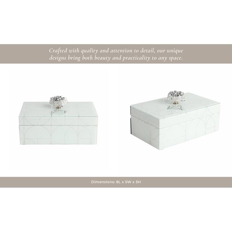 Glass and Wood Glam Decorative Contemporary Box with Stone Accent