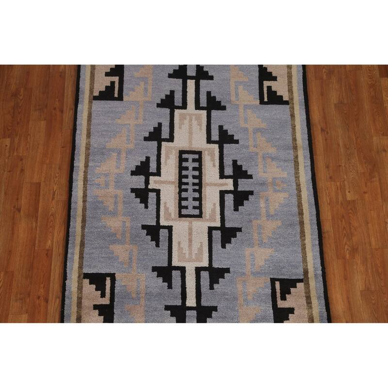Hand Knotted Oriental 100% Wool Carpet Tribal Navy Blue & Blues Area Rug - 5' 10'' X 4' 0''