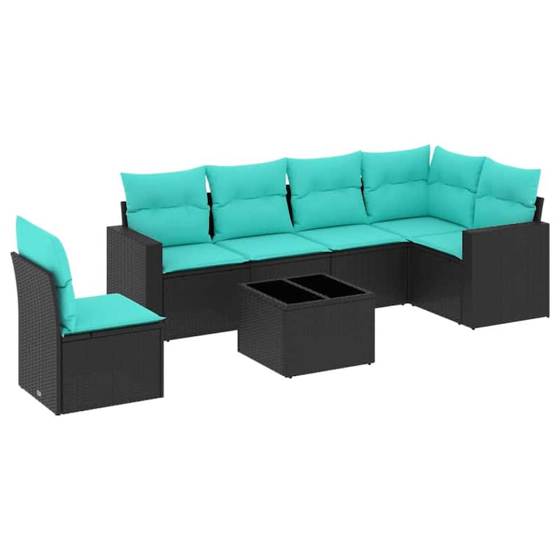 vidaXL Patio Sofa Set with Cushions Outdoor Conversation Furniture Poly Rattan - 25.8" x 24.4" x 27.2"