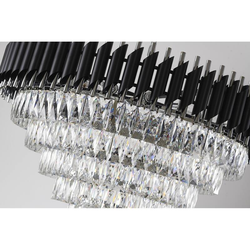 16-Light Chrome And Black Chandelier With Clear Crystals