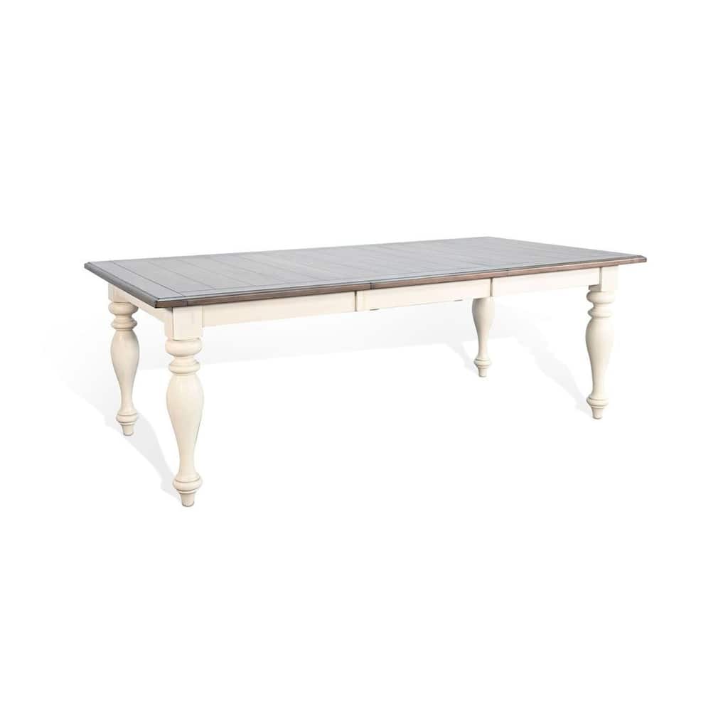 Dean Dining Table, 60- 84 Inch Extendable Top Turned Legs, White Mindi Wood - White, Brown, Gray