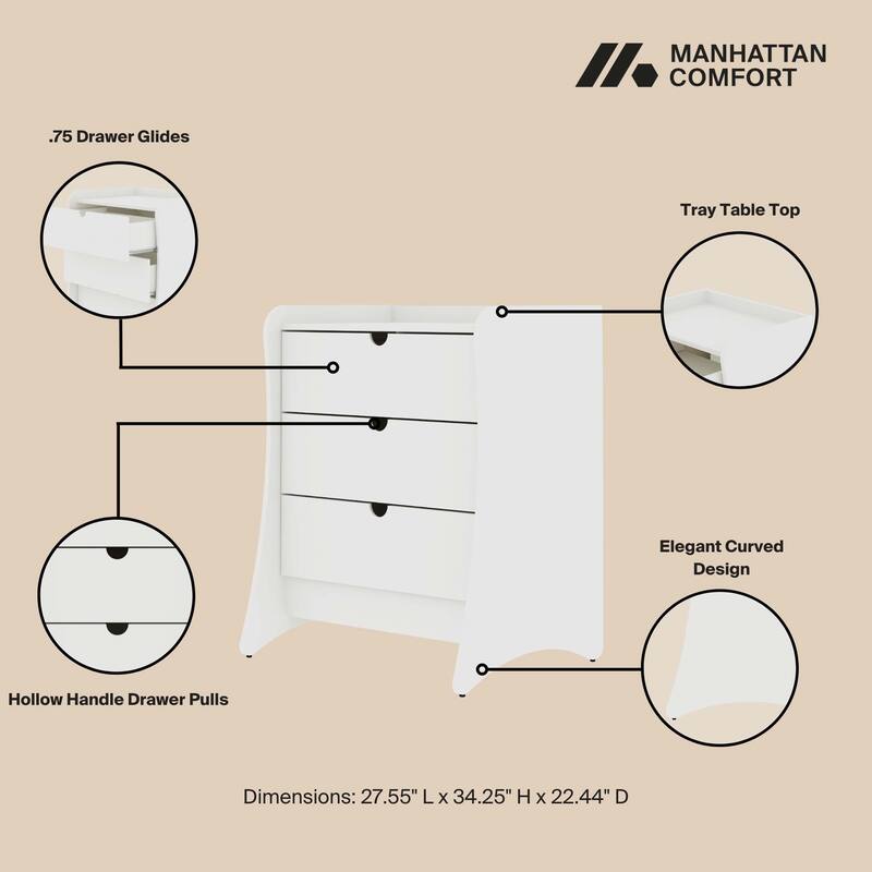 Manhattan Comfort Coney Mid-Century Modern 3-Drawer Dresser Set of 2