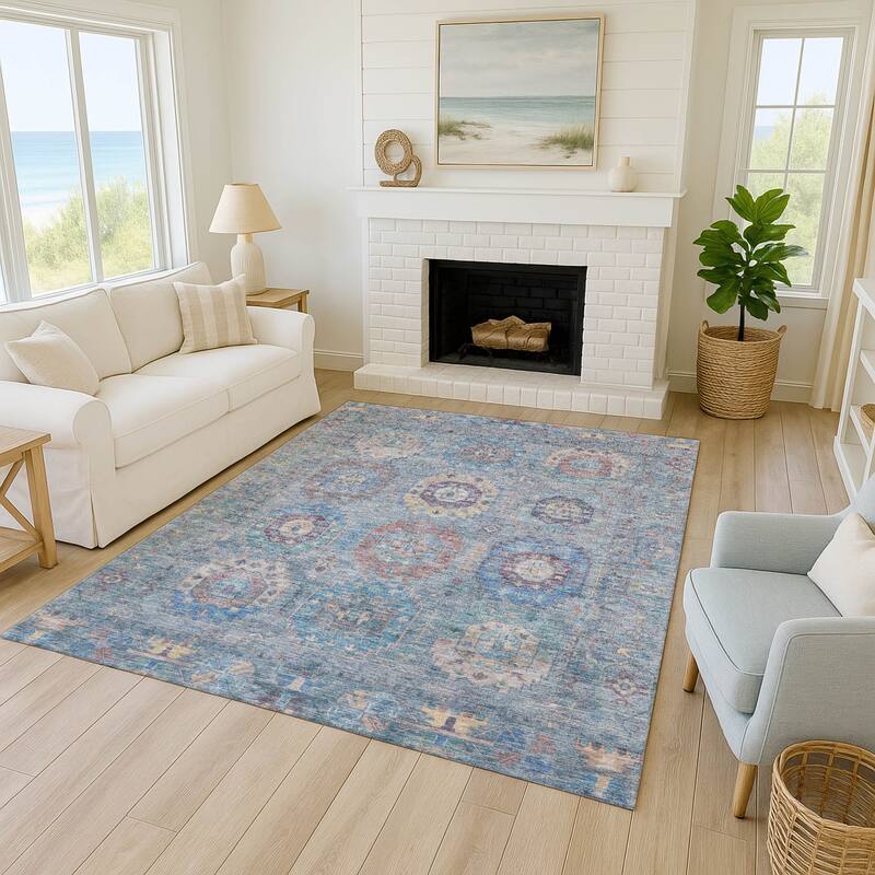 Machine Washable Indoor/ Outdoor Vintage Traditional Chantille Rug