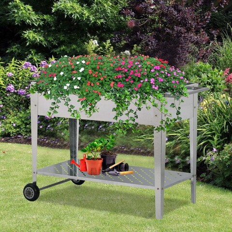Ainfox Metal Raised Garden Bed with Legs Outdoor Elevated Planter Box with Handle Wheels