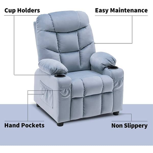 dimension image slide 5 of 7, MCombo Big Kids Recliner Chair with Cup Holders , Velvet Fabric