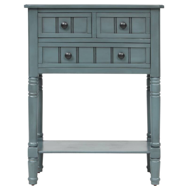 Narrow Console Table, Slim Sofa Table with 3 Storage Drawers and Bottom Shelf