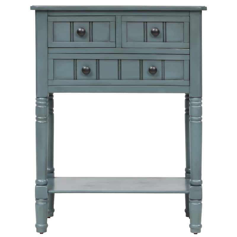 Narrow Console Table, Slim Sofa Table with Three Storage Drawers and Bottom Shelf (Ivory White)