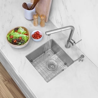 Stylish Undermount 15" Single-Bowl Stainless Steel Bar Sink S-317G - 15" x 15" x 8"