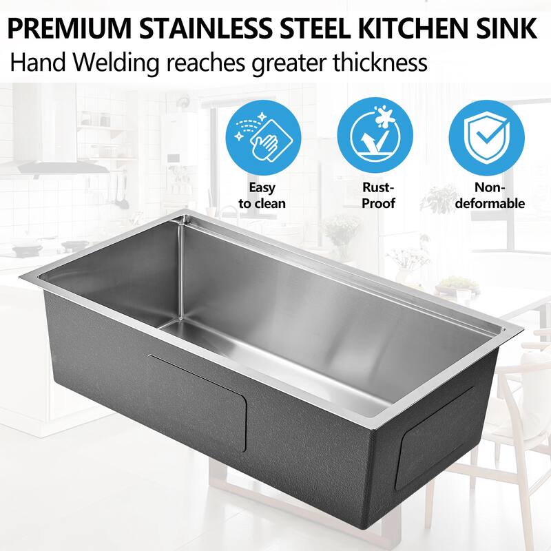 32.9 in. Undermount Single Bowl Stainless Steel Kitchen Sink - 32.9" L×18.9" W× 9.64" H