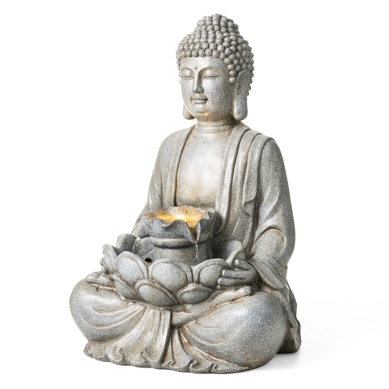 Glitzhome 28.25"H Zen Style Meditating Buddha Statue Patio Fountain with LED Lights - 28.25"