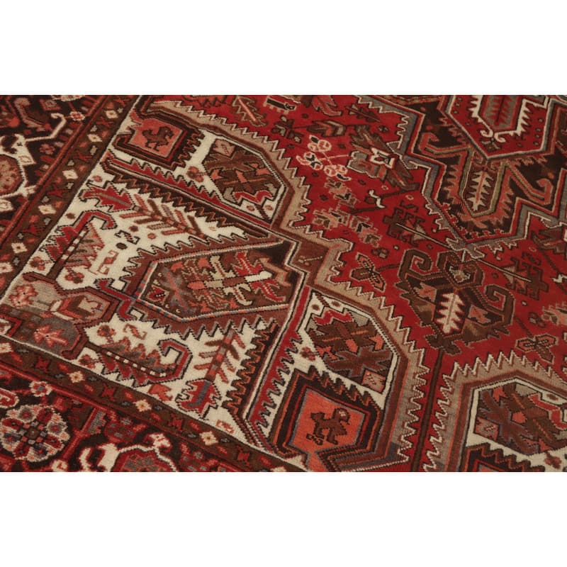 Hand Knotted Oriental 100% Wool Carpet Traditional Medallion Oranges & Rust Heriz Area Rug - 9' 11'' X 7' 2''