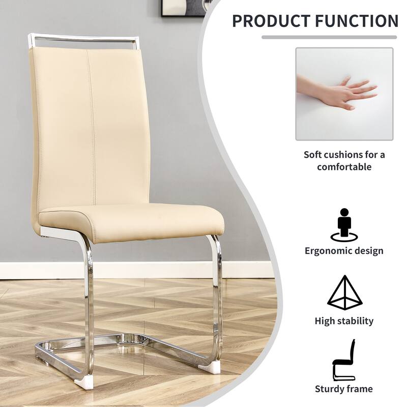 Modern Upholstered High Back Dining Chairs with C-Shaped Metal Legs