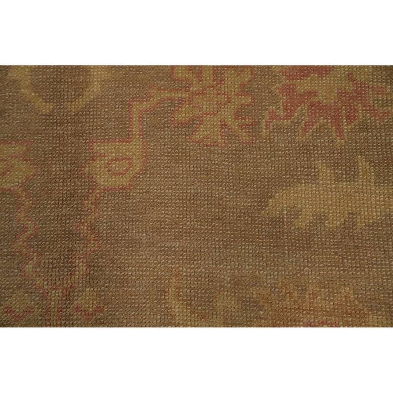 Hand Knotted Transitional Wool Carpet Brown Oushak Rug Geometric Area Rug - 12' 10'' X 9' 3''