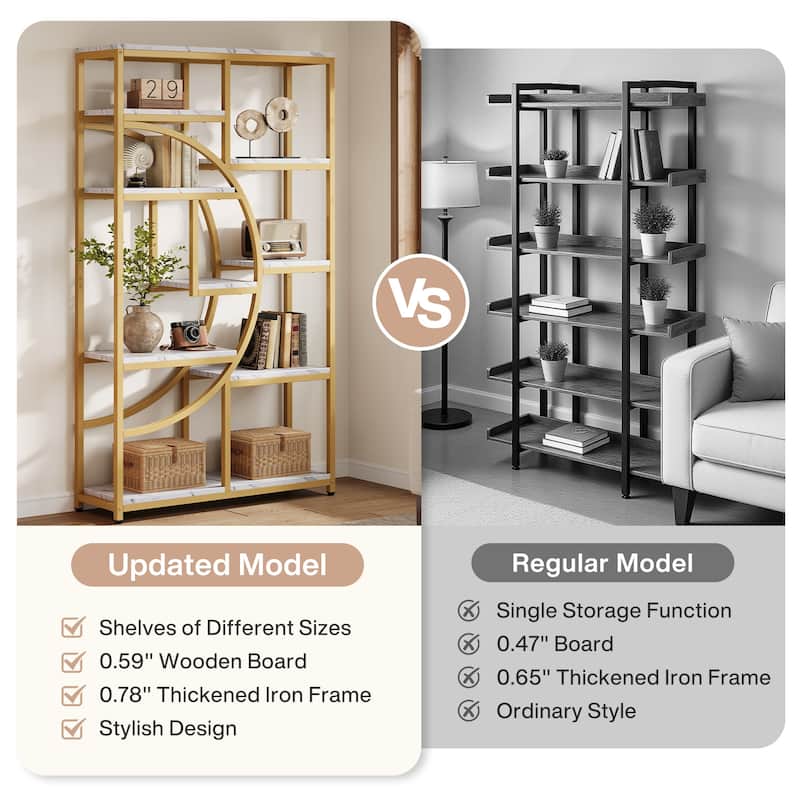 Bookshelf Industrial 5 Tier Etagere Bookcase, Freestanding Tall Bookshelves
