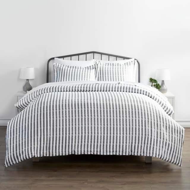 Soft Essentials Rugged Stripes Ultra Soft Oversized 3-piece Duvet Cover Set - Gray - Twin - Twin XL
