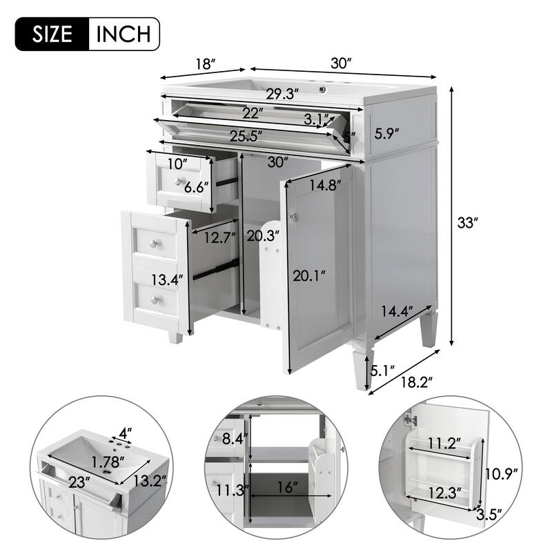 30''/36'' Bathroom Vanity with Top Sink, Modern Bathroom Storage Cabinet with 2 Drawers, a Tip-out Drawer & Adjustable Shelf