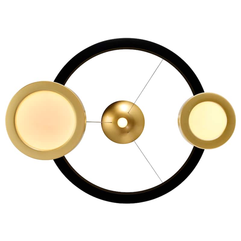 Deux Lunes Integrated LED 20in Sun Gold & Black Chandelier - Sun Gold/Pearl Black