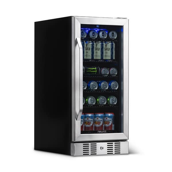 Newair 126 Can Freestanding Beverage Fridge in Stainless Steel with Ad